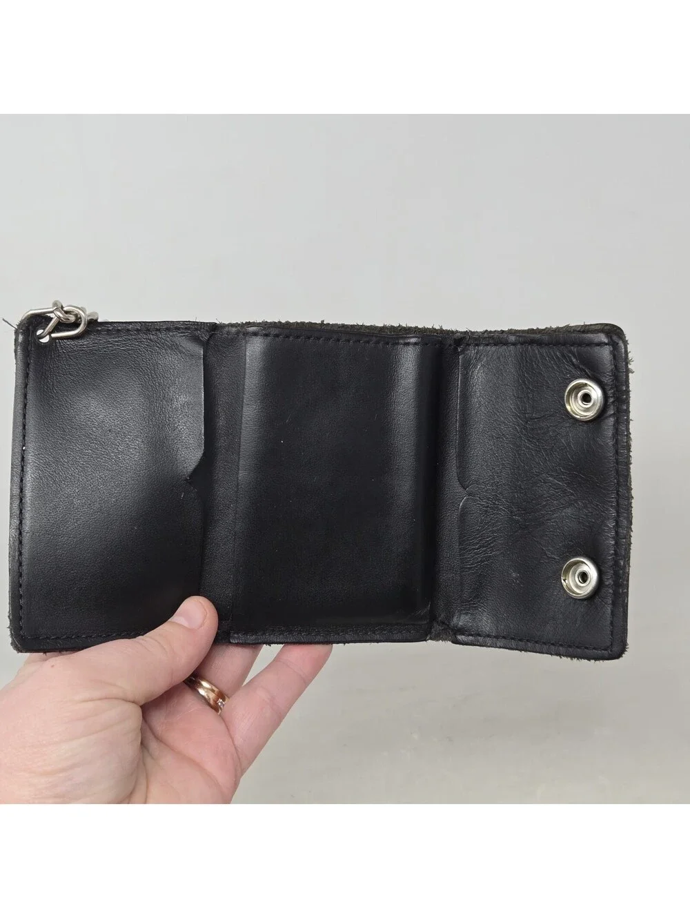 VTG Biker Trifold Wallet with Chain Black & Brown Tooled Leather Live To Ride